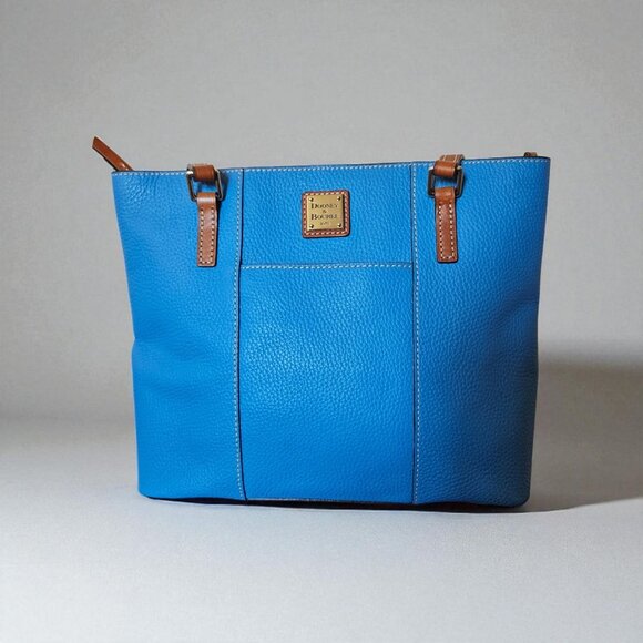Dooney & Bourke Pebble Grain Lexington Leather Tote Blue Medium Shoulder Bag - Picture 1 of 16
